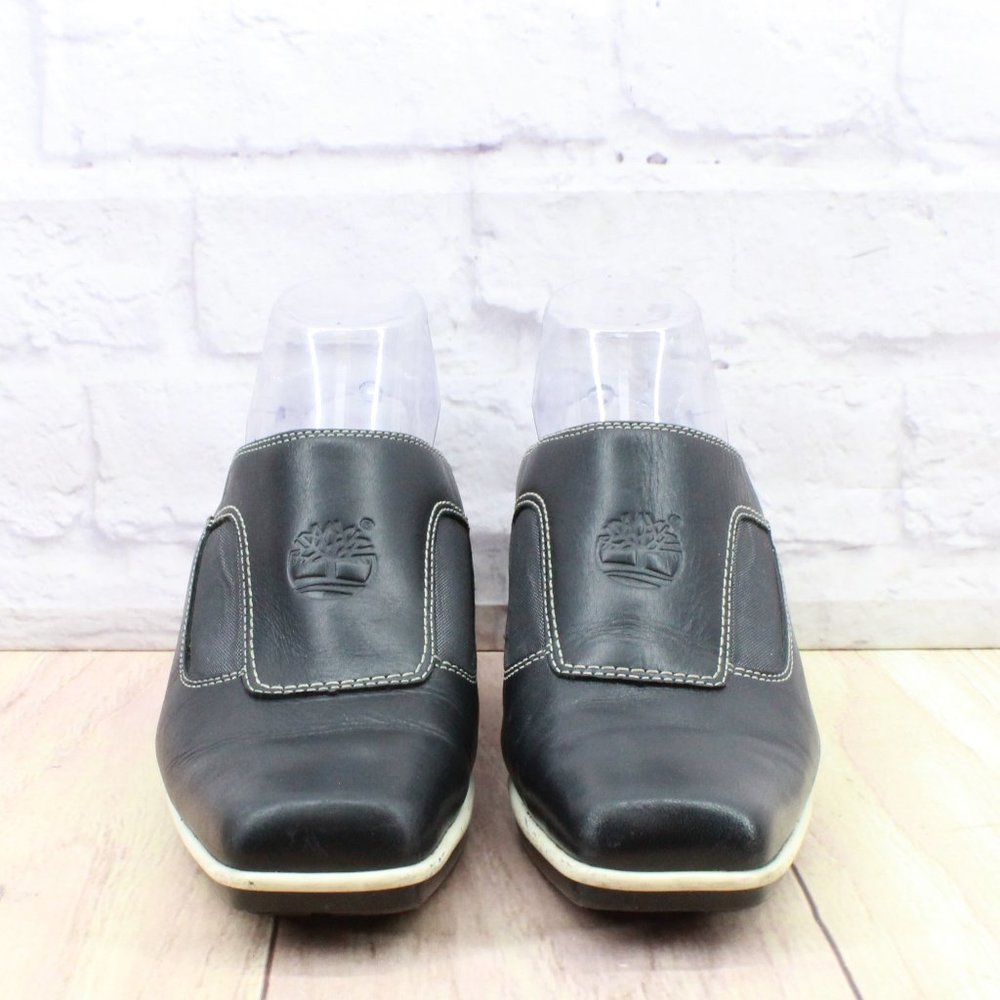 Timberland Black Leather Slip On Wedge Mules Clogs Shoes Size 9 Medium - Picture 4 of 10
